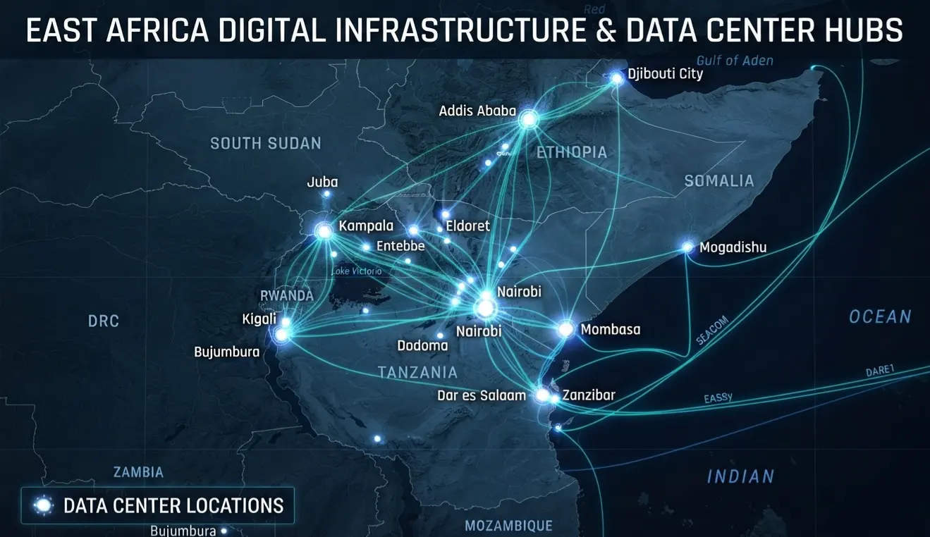 Map of Africa showing data centre capacity by country