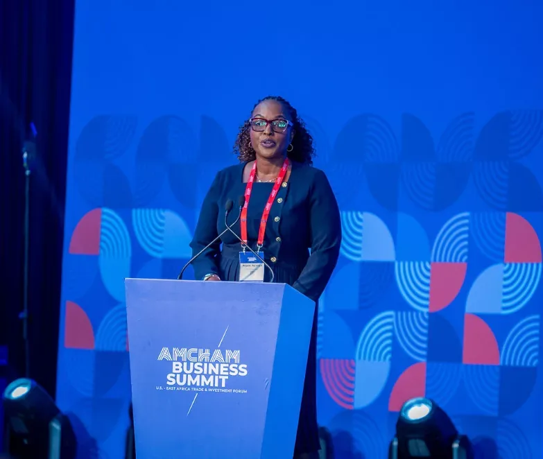 Speaker on stage at the AmCham Business Summit 2026 in Nairobi