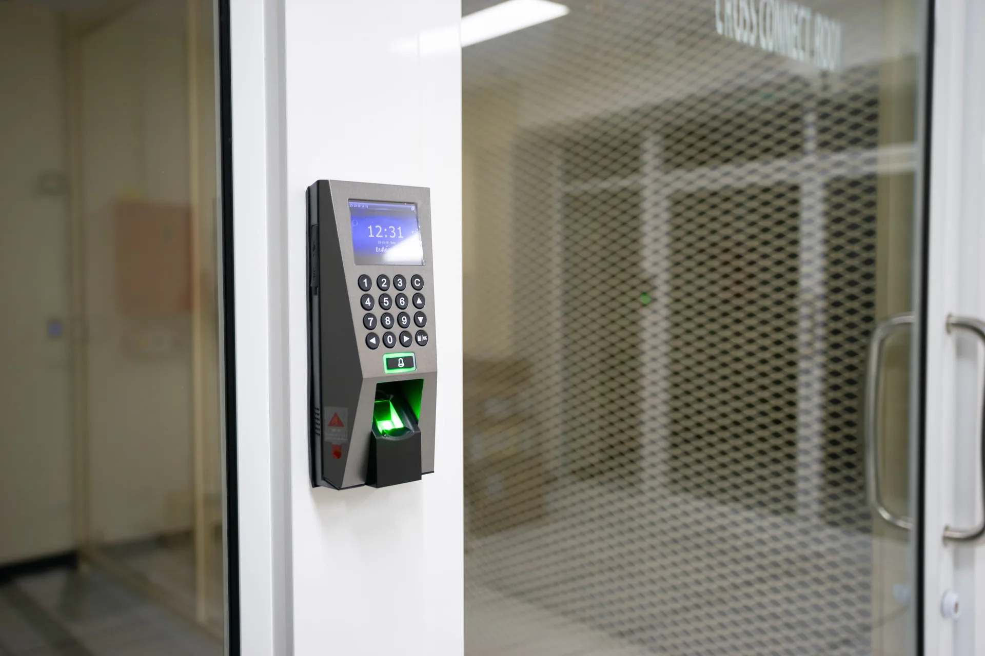 Biometric access control reader at a data centre door