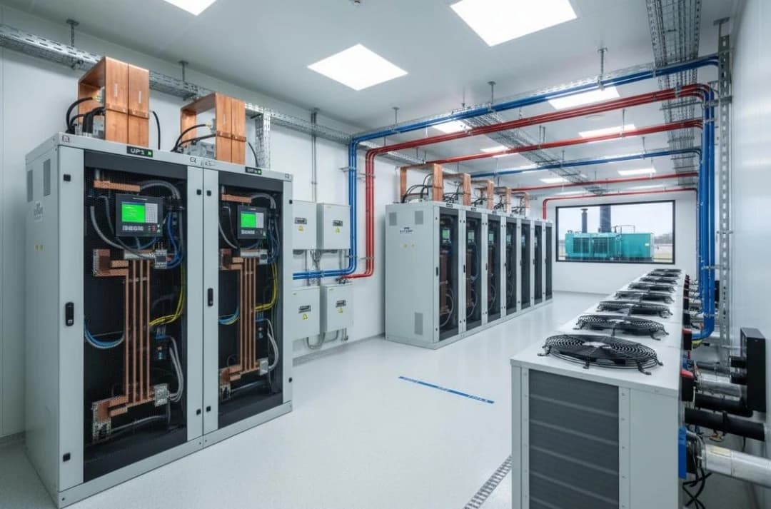 Uninterruptible power supply modules and switchgear in a data centre power room