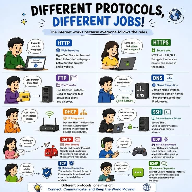 Diagram explaining how network protocols carry data