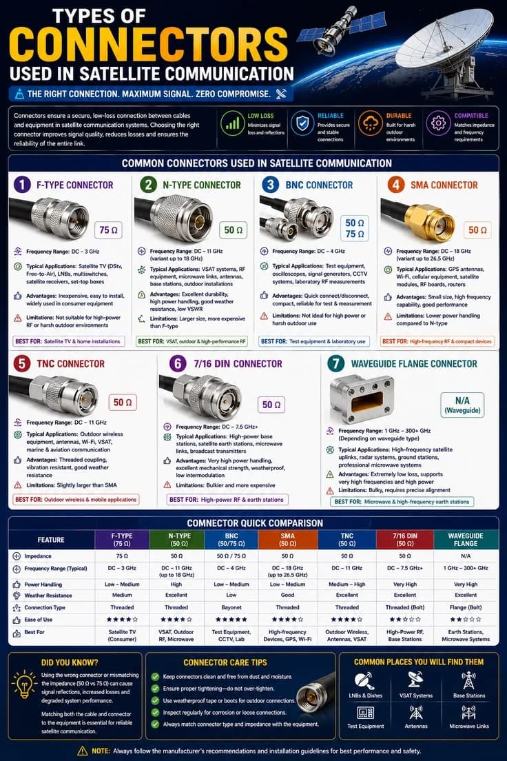 Chart of satellite and RF connector types