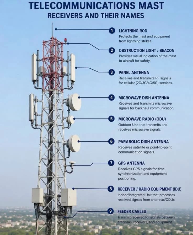 Labelled anatomy of a telecommunications mast