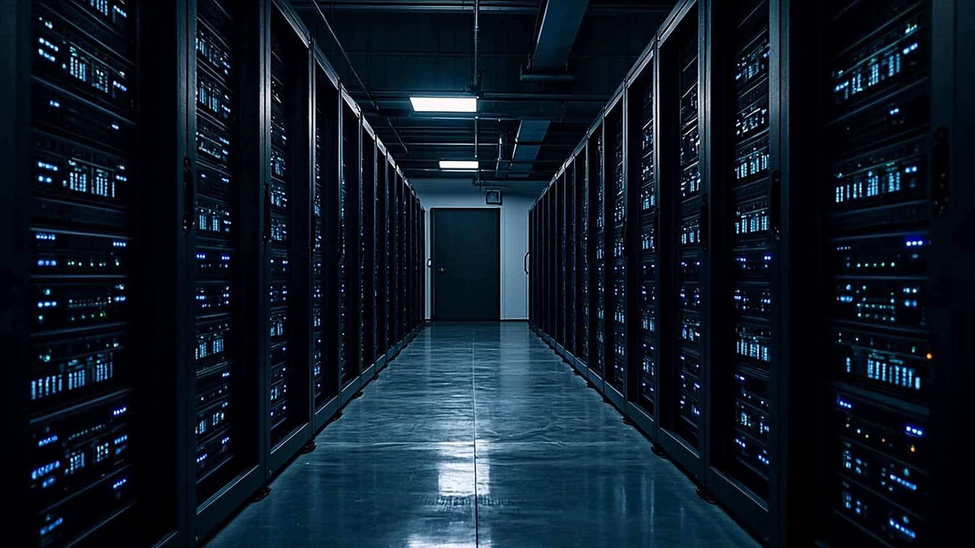 Corridor between server racks inside a modern data centre
