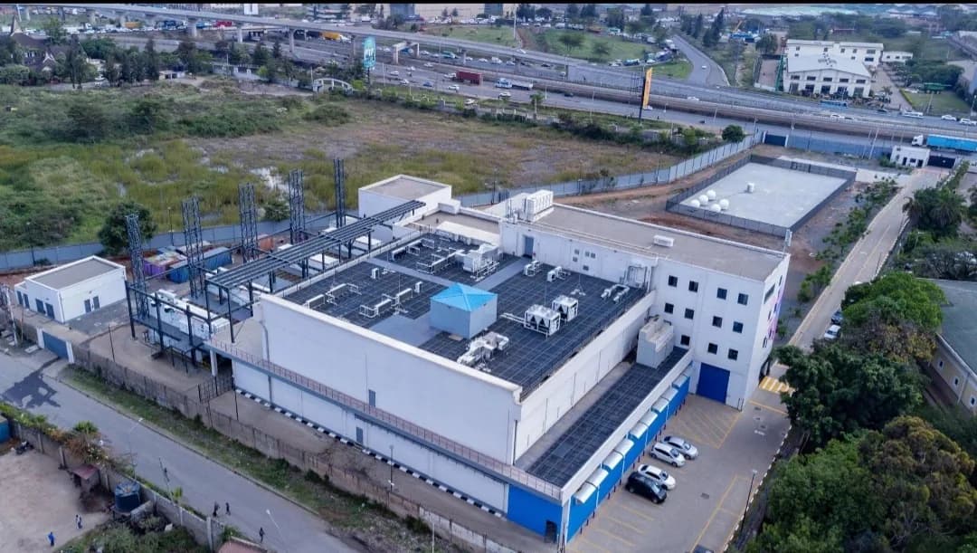 Aerial view of the iXAfrica NBOX1 data centre campus beside Nairobi's Mombasa Road