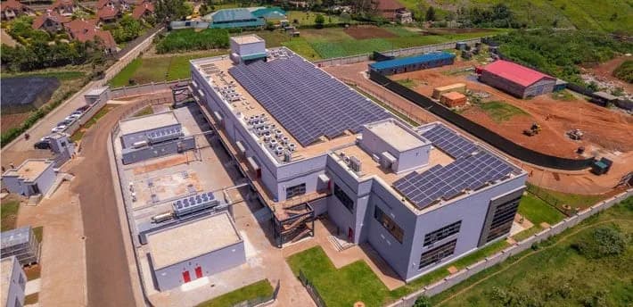 Aerial view of the Safaricom Red Hill data centre campus at Limuru, with rooftop solar