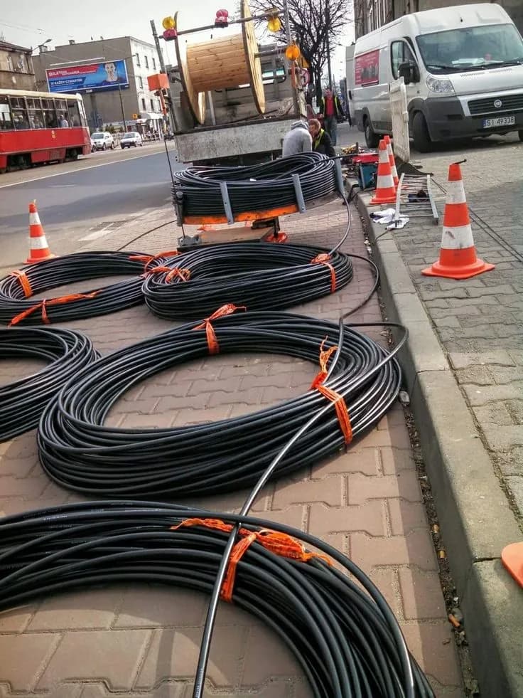 Cable drums staged for urban fibre works