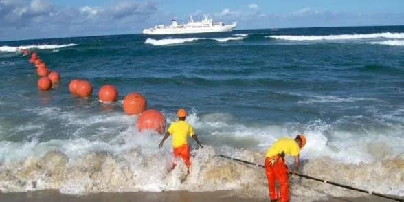 Submarine cable landing station buildings on the East African coast