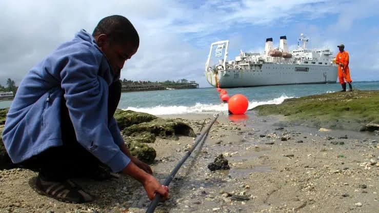 Submarine cable coming ashore at a Kenyan beach landing