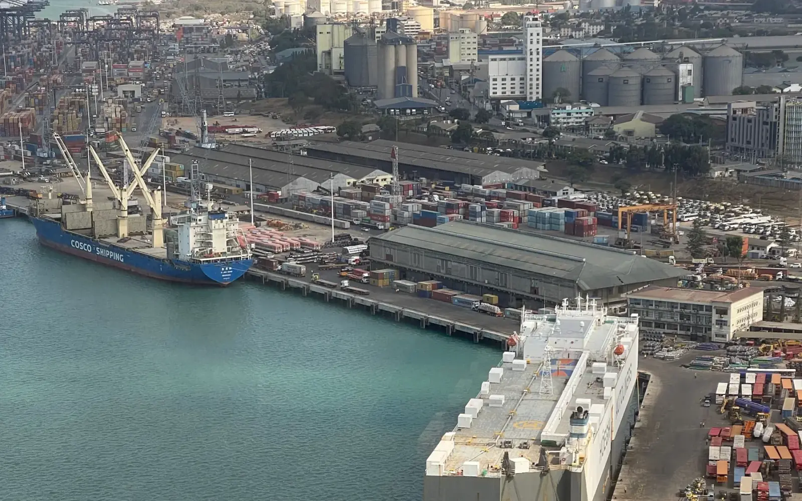 Wide aerial view of the Port of Mombasa