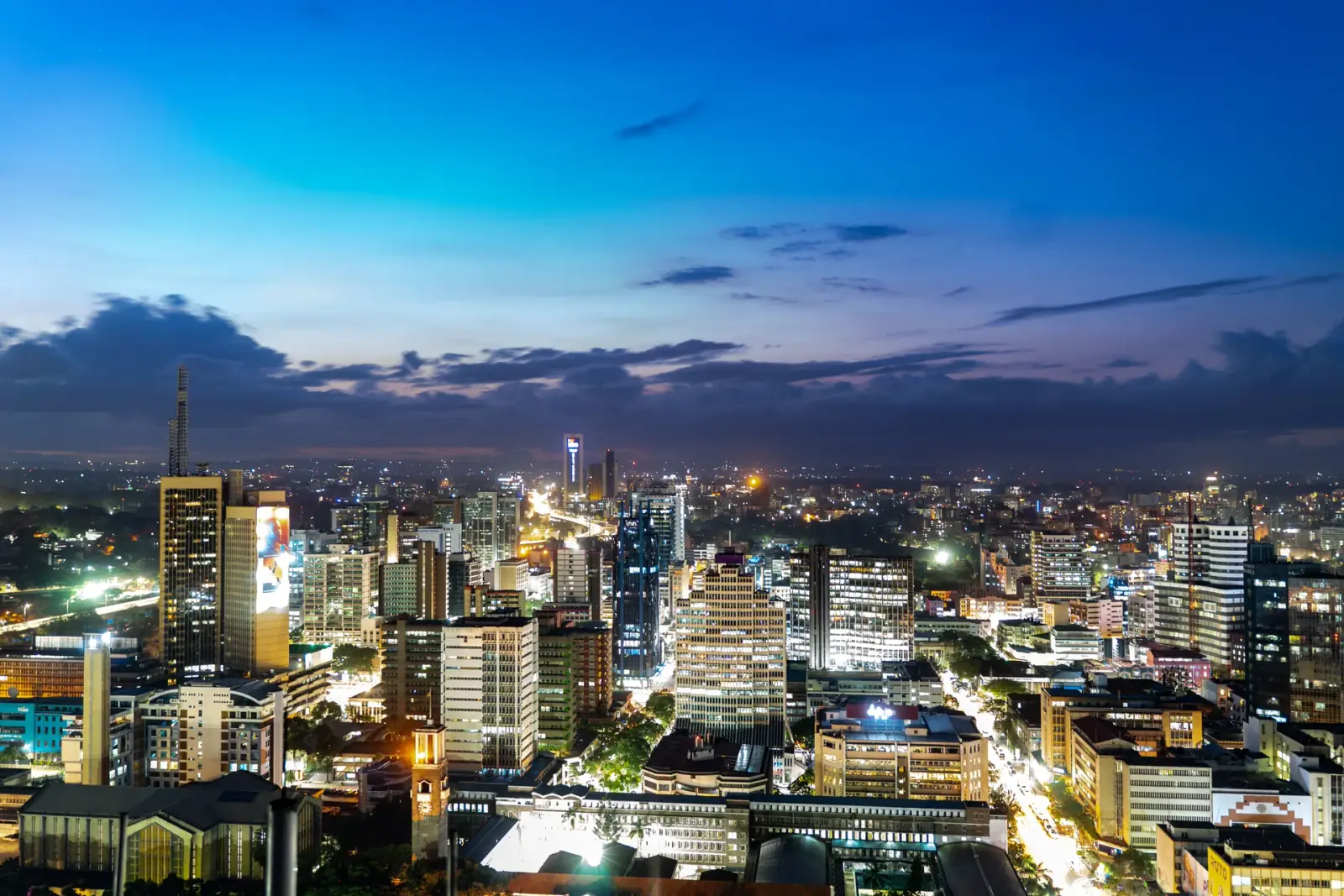Nairobi skyline at dusk symbolising Kenya's digital transformation