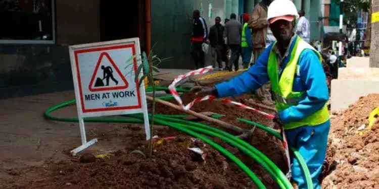 Fibre trench being laid along a Nairobi street