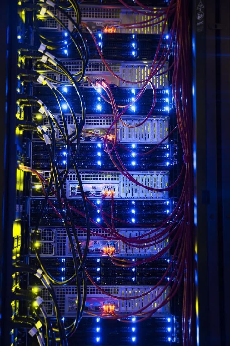 Network cables being patched into a server rack